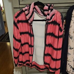 Alice + Olivia Pink and Black Striped Sweater With Crotched Hood Super Cute